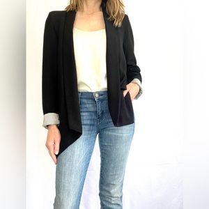 Anthropologie Cartonnier hi lo black gray white stripe lined blazer size XS